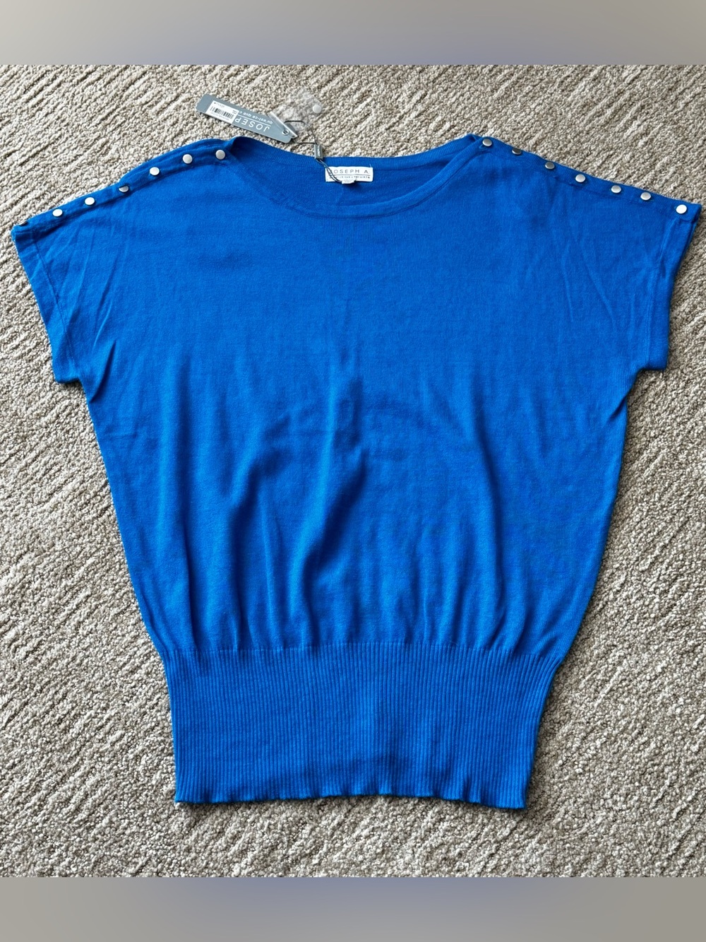 Cobalt blue short sleeve dolman knit top L Silver Shoulder Buttons Vibrant retro
